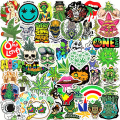 50pcs Cartoon Green Leaves Stickers Creative Graffiti Waterproof Stickers