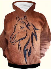 3D Western Style Horse Print Hoodie Pullover Tops for Kids