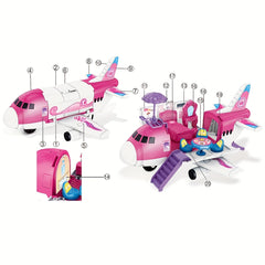 Princess Airplane Playset for Kids Pink with Accessories Furniture and Dolls