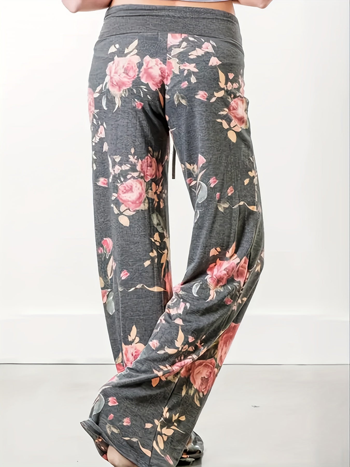 Vintage Floral Print Pants Casual Drawstring Waist