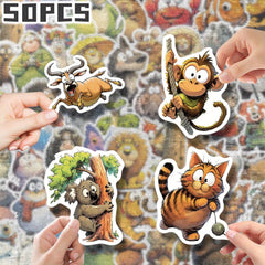 Set of 50 Adorable Character Themed Stickers for Holiday Decor & Parties