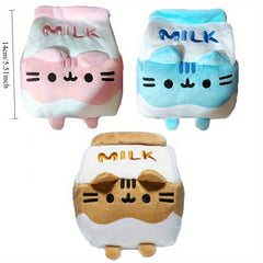 Brown Pink Milk Carton Cat Plush Toy, Realistic Soft Stuffed Animal