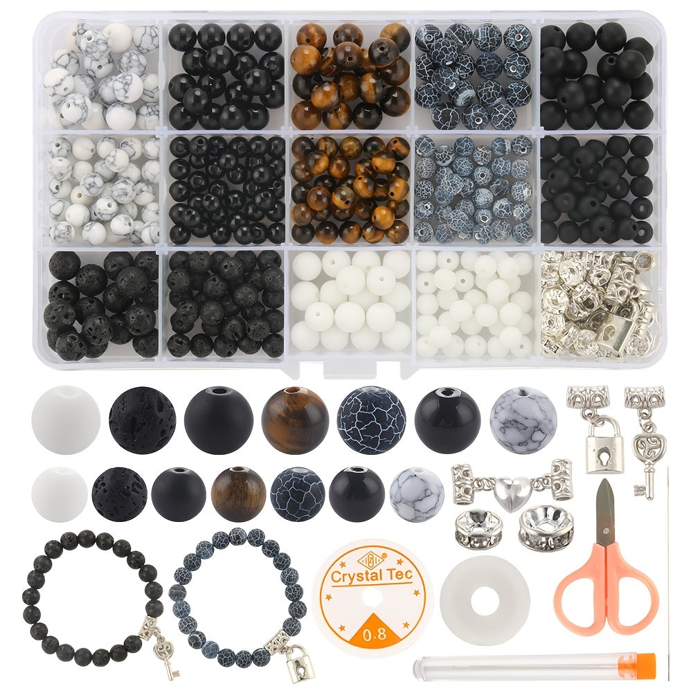 Natural Stone Beads Kit Couples Distance Bracelet Elastic Cord Magnet Clasps Box