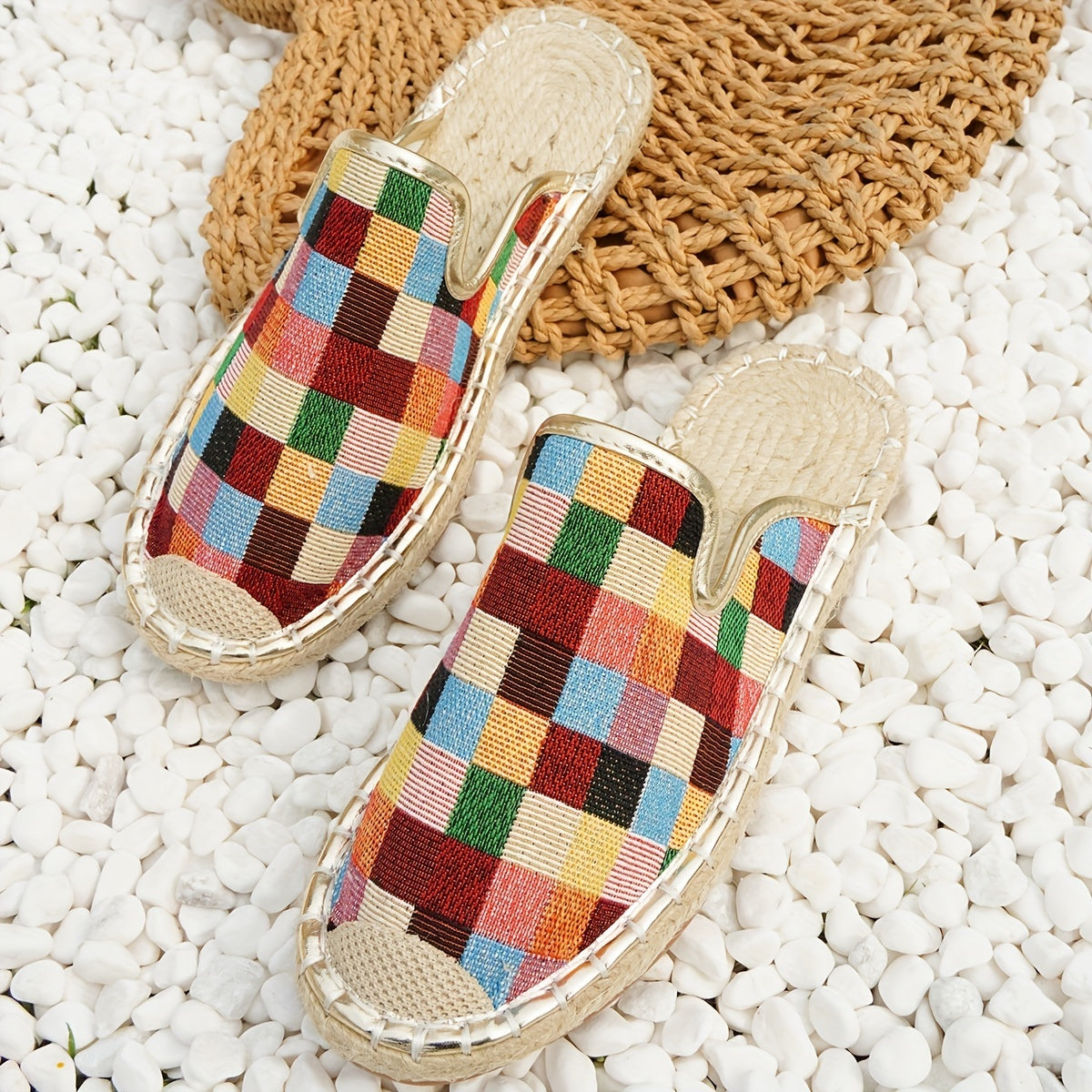 Women's Colorful Plaid Flat Shoes Slip On Lightweight Espadrilles