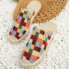 Women's Colorful Plaid Flat Shoes Slip On Lightweight Espadrilles