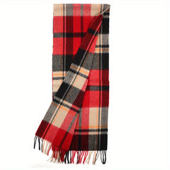 Warm Plaid Scarf Retro Fringed Scarf for Outdoor