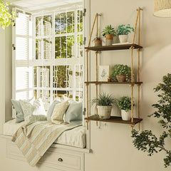 3 Tier Hanging Wall Shelves Swing Rope Floating Shelf