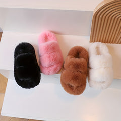 Soft Plush Cozy Slippers Girls Anti-skid Slip-on Shoes Indoor Home