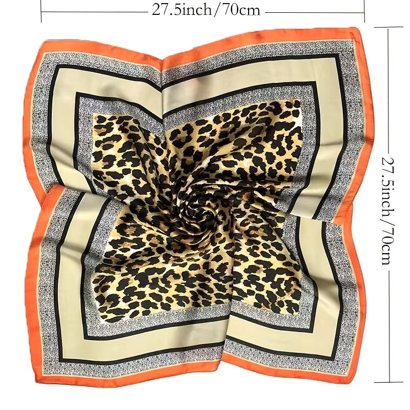 Leopard Print Satin Square Scarf Neckerchief Hair Accessories