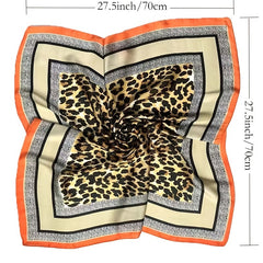 Leopard Print Satin Square Scarf Neckerchief Hair Accessories