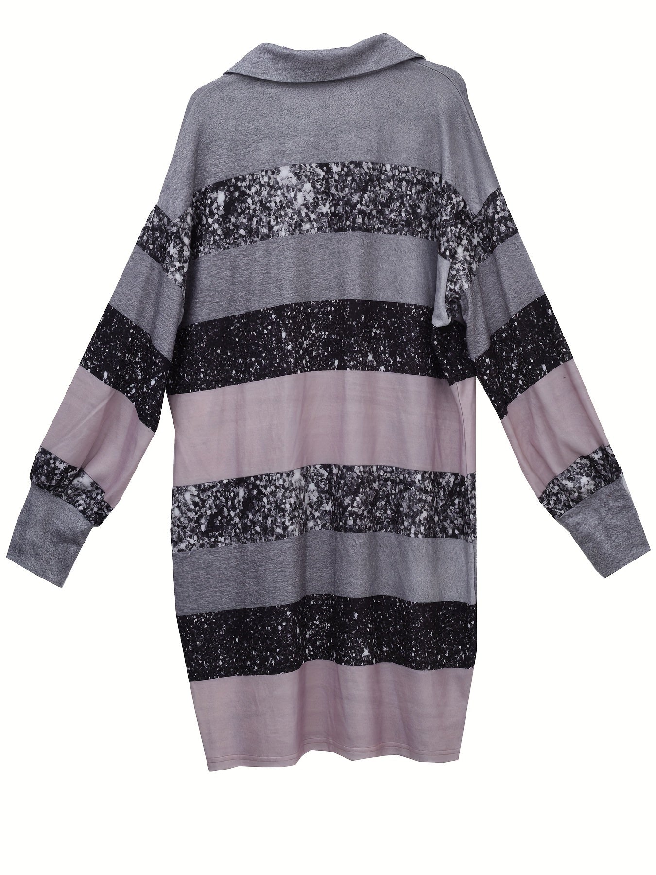 Colorblock Lantern Sleeve Collar Stretch Dress