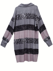 Colorblock Lantern Sleeve Collar Stretch Dress