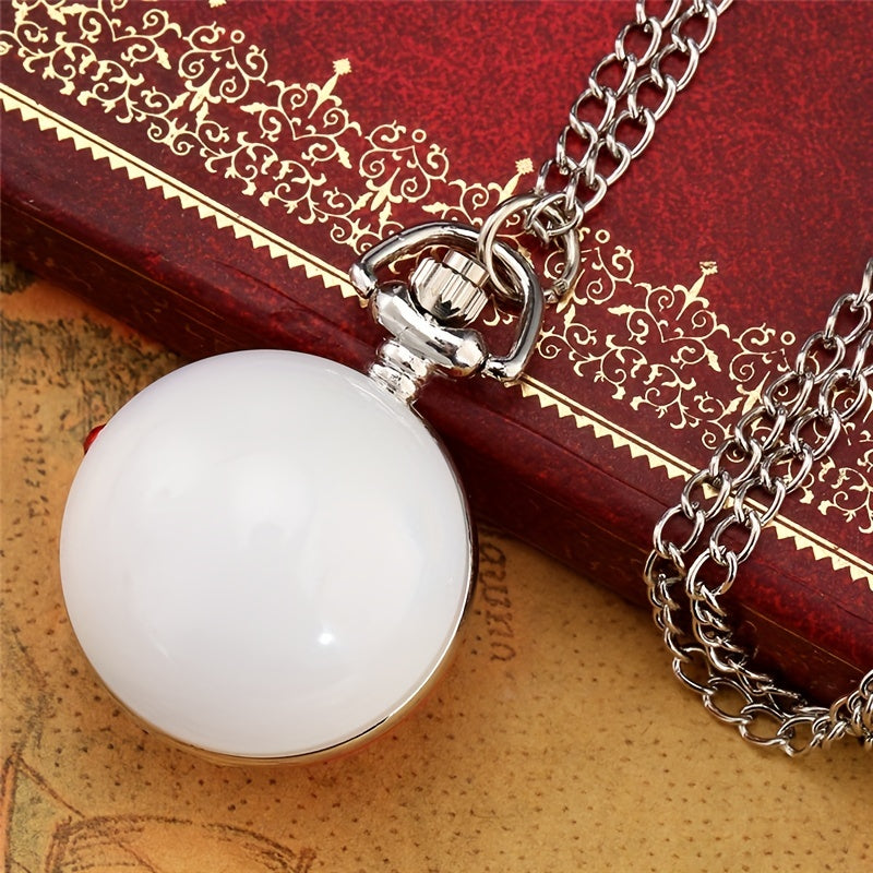 Mini Size Red Round Shape Quartz Analog Pocket Watch Necklace Chain Gift