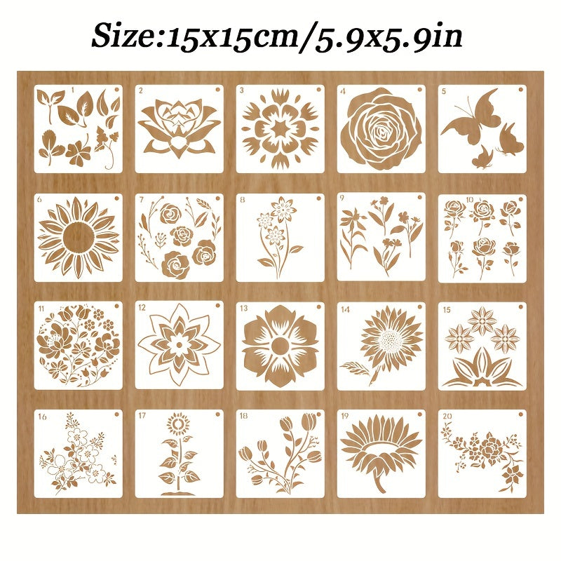 20pcs Reusable Flower Art Stencils DIY Sunflower Paint Template for Wood Glass