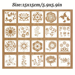 20pcs Reusable Flower Art Stencils DIY Sunflower Paint Template for Wood Glass
