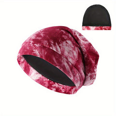 Tie Dye Print Soft Beanie Satin Lined Elastic Bonnet Sleeping Night Cap