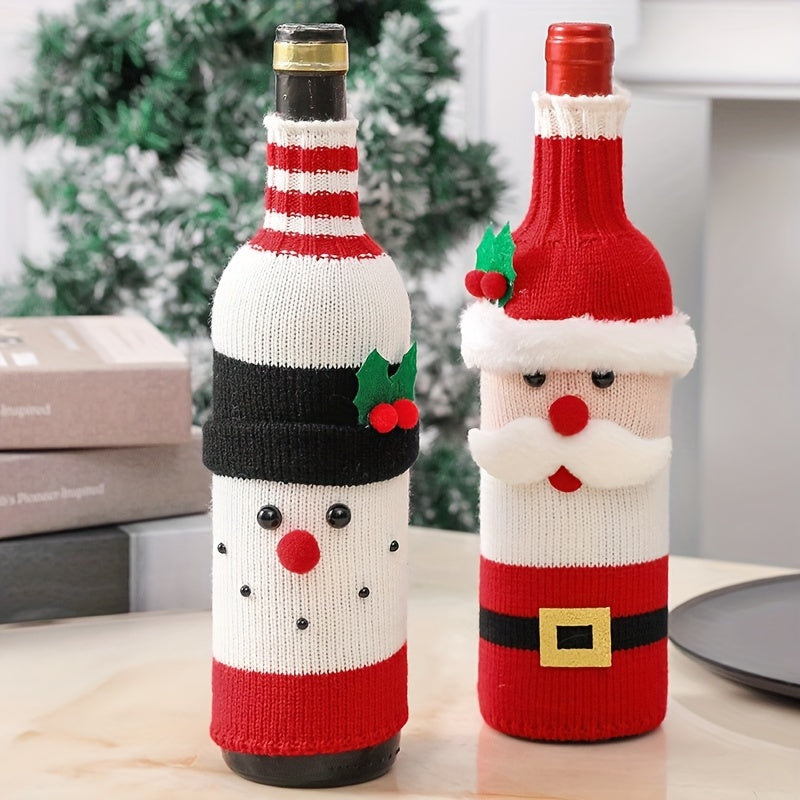 2pcs Santa Knitted Wine Bottle Cover Party Decor Holiday Supplies