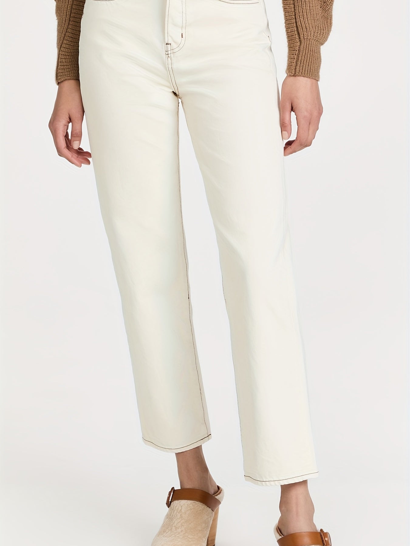 Straight Leg Denim Pants Loose Fit Ankle Length Jeans