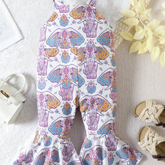 Toddler Girls Elephant Graphic Cami Rompers Flare Leg Pants Jumpsuit