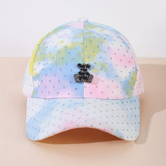 Pink Gradient Tie Dye Print Baseball Cap Bear Decor Dad Hat