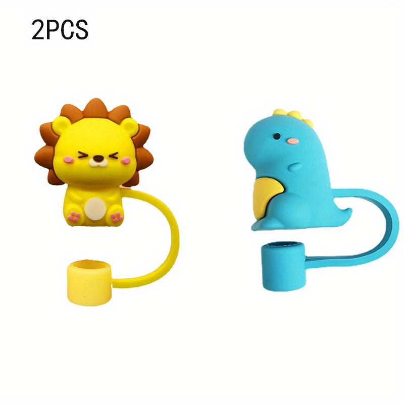 2pcs Animal Shape Straw Dust Cap, Rubber, Universal Fit