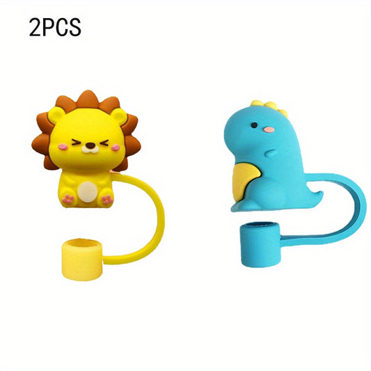 2pcs Animal Shape Straw Dust Cap, Rubber, Universal Fit