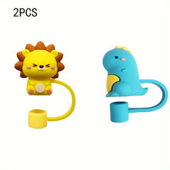 2pcs Animal Shape Straw Dust Cap, Rubber, Universal Fit