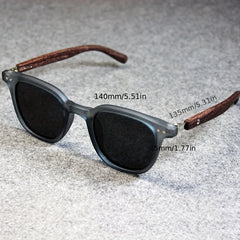 Vintage Polarized Square Sunglasses - Wood Grain UV400 Sun Shades