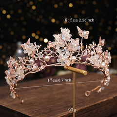 Bridal Pearl Rhinestone Crown Tiara Butterfly Floral Crown Wedding Gift