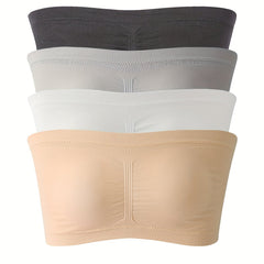 4pcs Strapless Bandeau Bras Invisible Stretch Everyday Bra Women's Lingerie