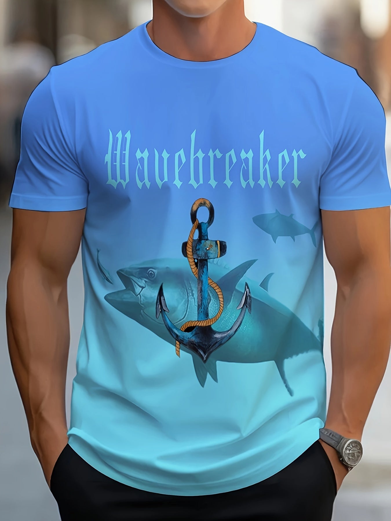 Fish Pattern T shirt Men's Casual Street Style Stretch Tee Shirt