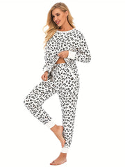 Leopard Print Lounge Set Long Sleeve Top & Pants