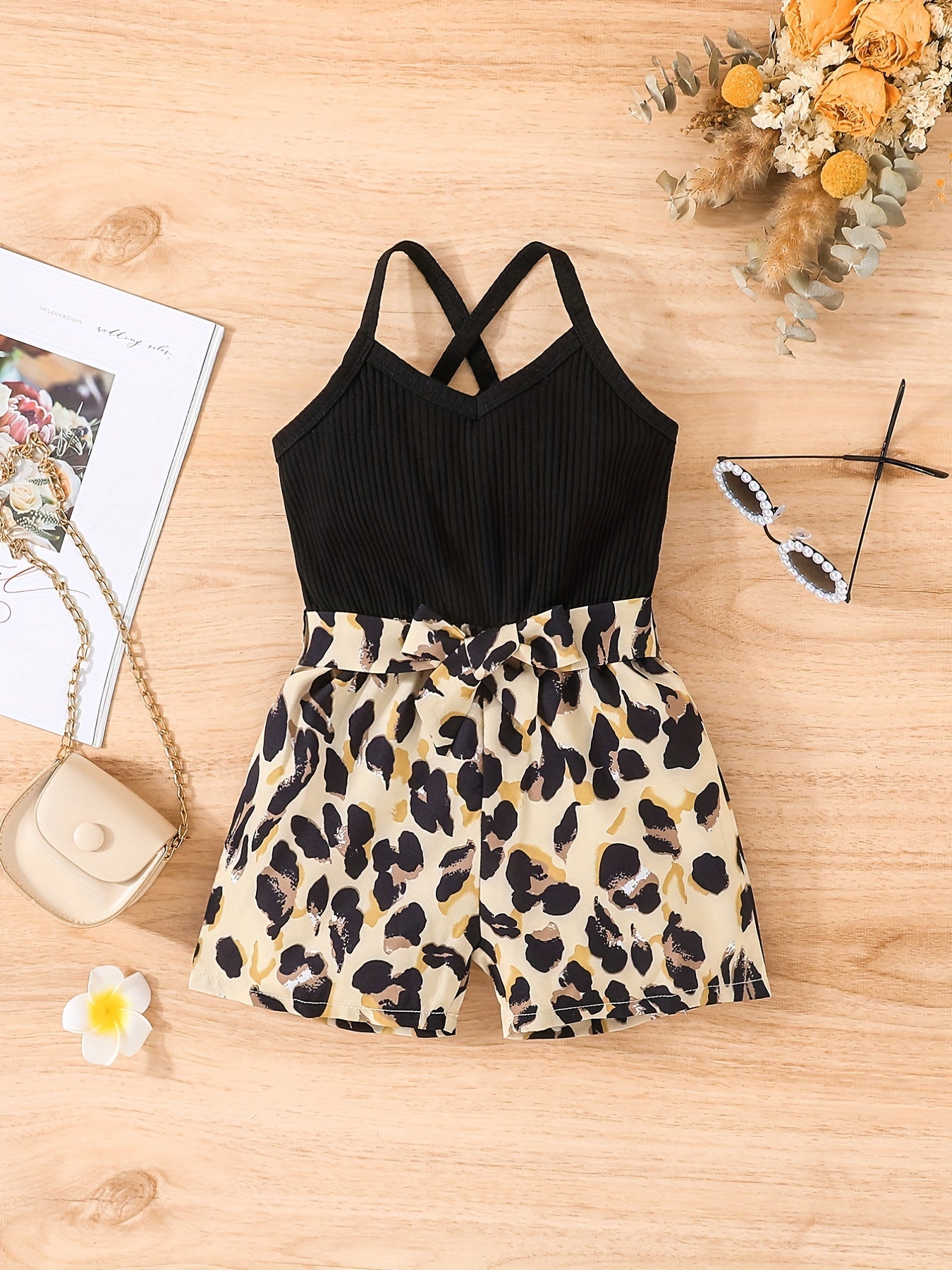 Baby Girls Leopard Suspender Romper Jumpsuit for Summer