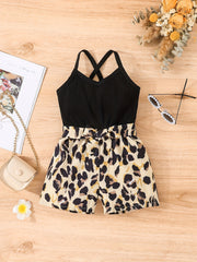 Baby Girls Leopard Suspender Romper Jumpsuit for Summer