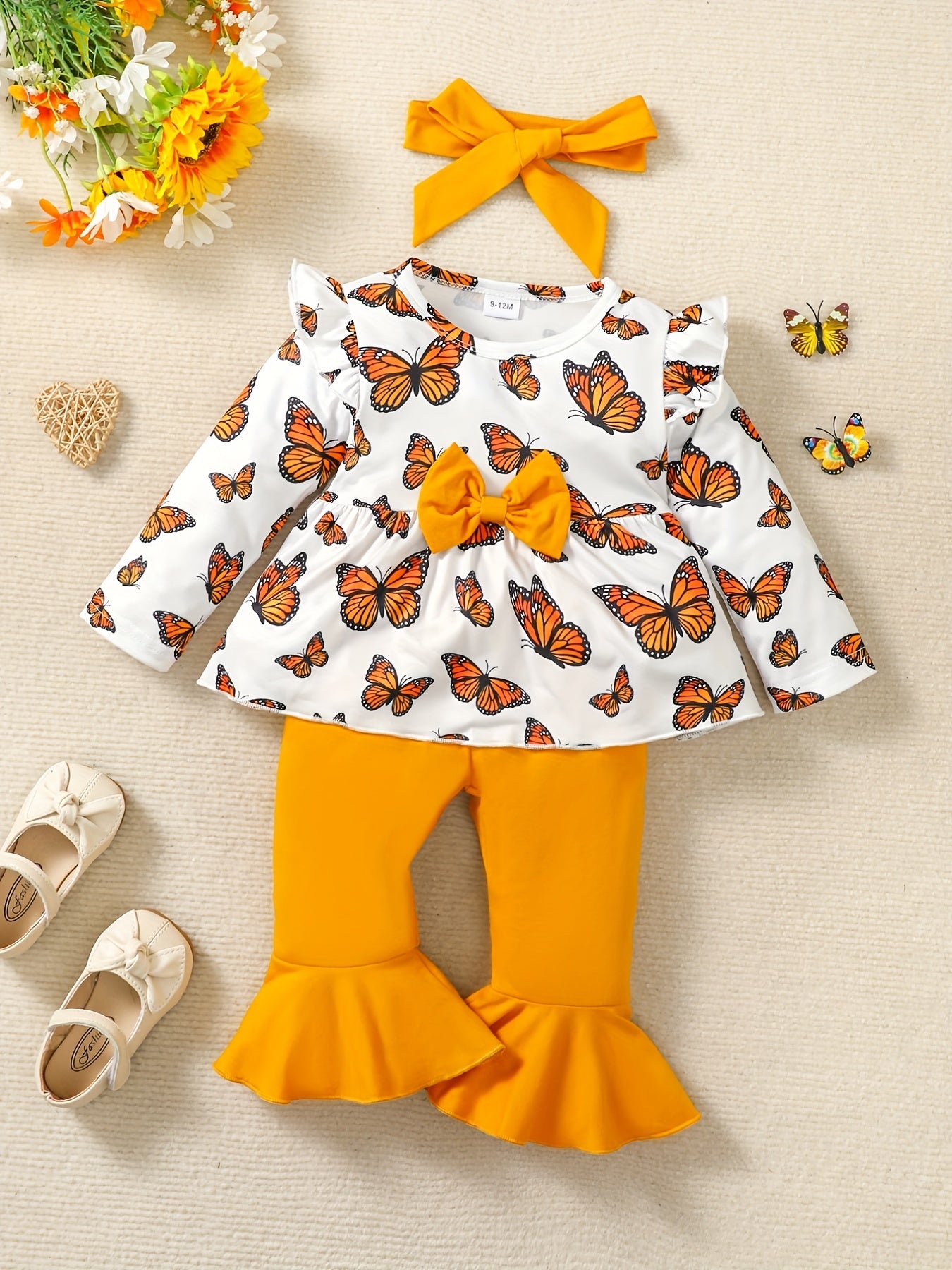 Baby Girls Butterfly Print Skirt Swing Top Flared Pants Set