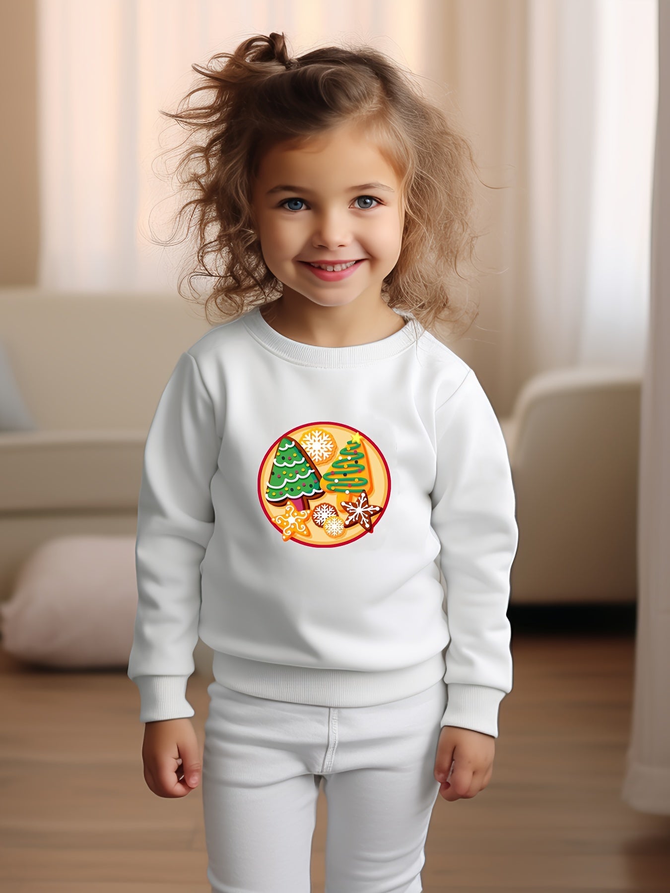 Christmas Cartoon Trees Print Girls Casual Creative Pullover Sweatshirt
