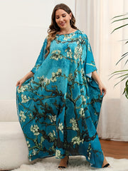 Boho Cover Up Dress Women's Plus Floral Print Bat Sleeve