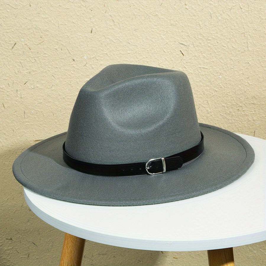 Metal Buckle Decor Big Brim Jazz Hat Men Women Retro Top Hat