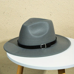 Metal Buckle Decor Big Brim Jazz Hat Men Women Retro Top Hat