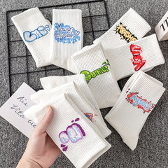 Letter Graffiti Socks Breathable Mid Tube Women's Stockings