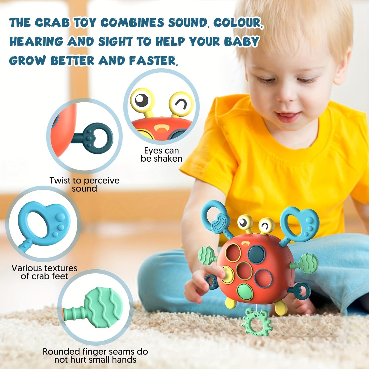 Montessori Crab Toy Toddler Sensory Travel Educational Learning Fine Motor Pull