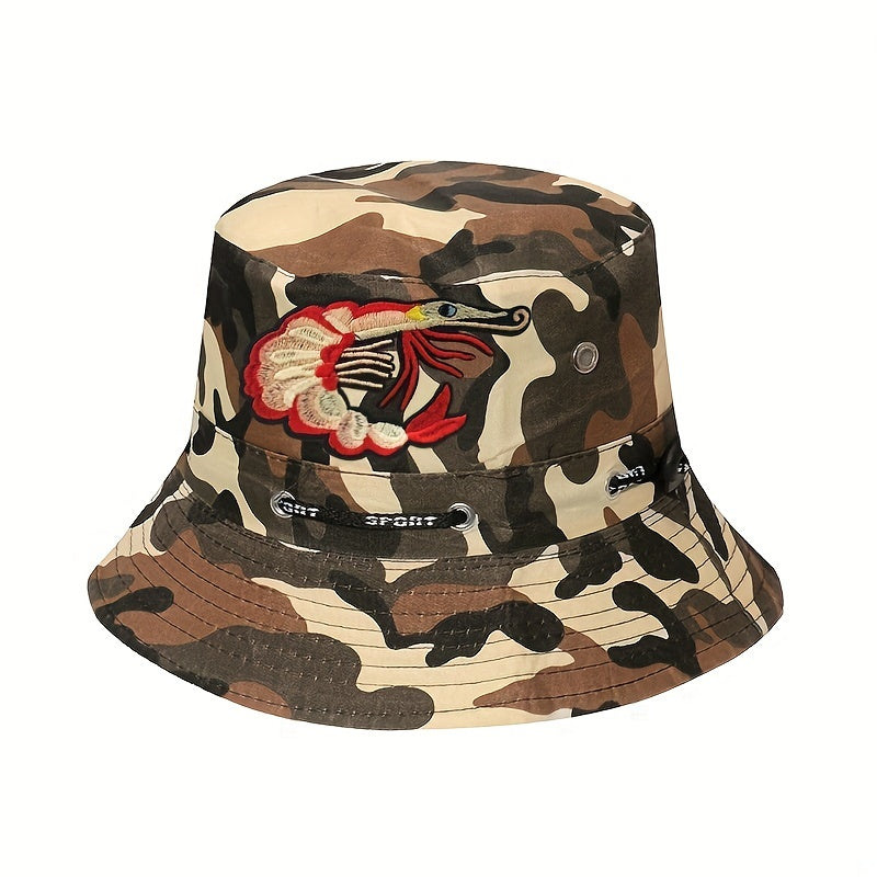 Lobster Embroidery Bucket Hat Unisex Cotton Anime Sunshade Cap
