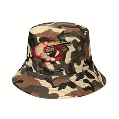 Lobster Embroidery Bucket Hat Unisex Cotton Anime Sunshade Cap