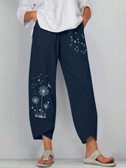 Dandelion & Butterfly Print Pants Casual Loose Elastic Waist Pants