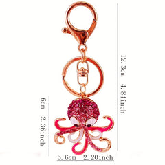 Alloy Rhinestone Octopus Car Keychain Ocean Animal Pendant Key Chain