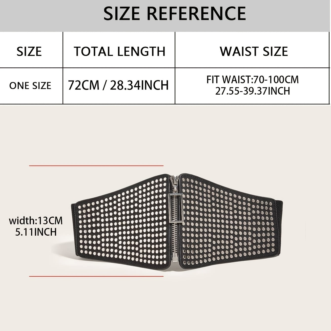 Elastic Zipped Waist Belt Punk Y2K Corset Studded Belt