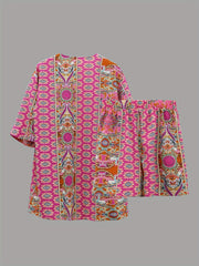Paisley Print 2pc Set Tribal Kimono & Shorts