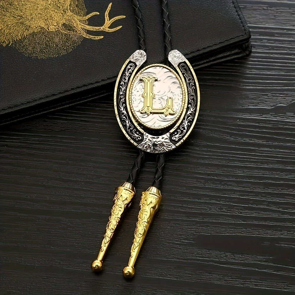 Golden L Letter Western Cowboy Bolo Tie