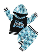 Boys Dinosaur Printed Hoodie & Pants Set Pop Casual Suit