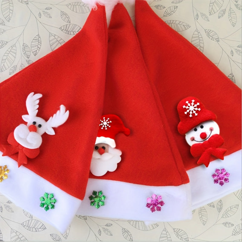 Christmas Santa Hat Red Xmas Holiday Hat With Santa Snowman And Reindeer